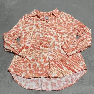 Chicos Top Womens 12 14 Orange Button Down Long‎ Sleeve Tunic Chicos 2